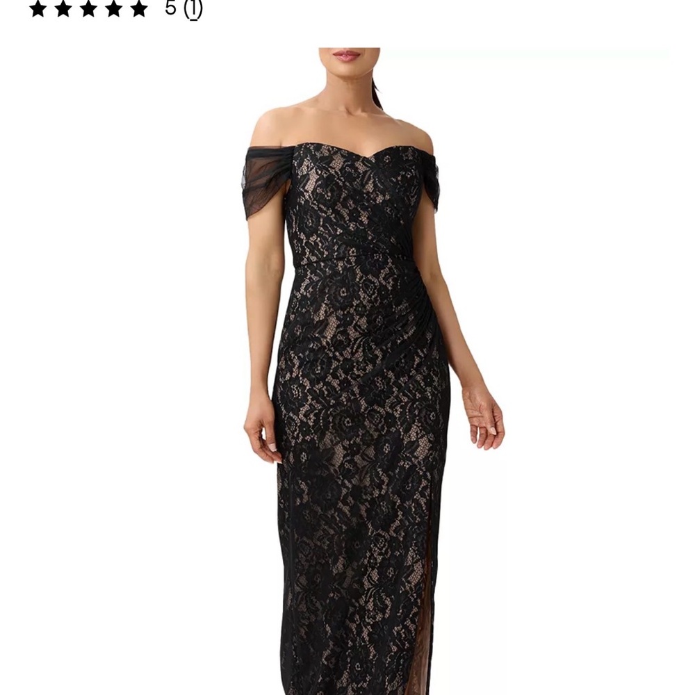 Aidan Mattox Black Lace One-Shoulder Evening Gown